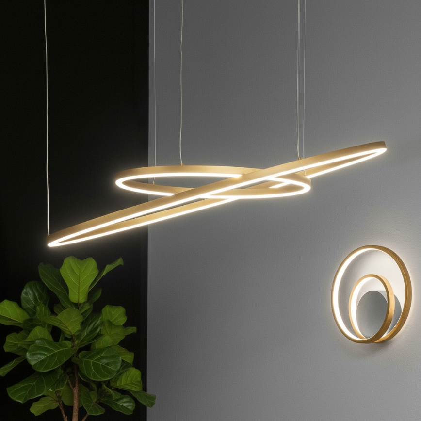 Ideal Lux - Lustră LED ORACLE SLIM, suspendată pe cablu, 53W, 230V, 3000K, CRI 90, Ø 90 cm, auriu