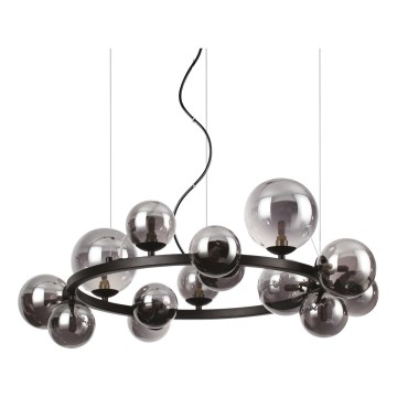Ideal Lux - Lustră LED suspendată pe cablu PERLAGE 14xG9/3W/230V Ø 85 cm negru/negru fumuriu