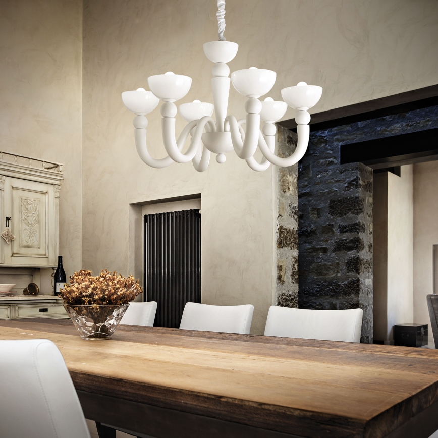 Ideal Lux - Lustră pe lanț BON BON 8xE14/28W/230V Ø 95,5 cm albă