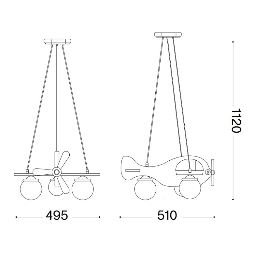 Ideal Lux - Lustră pentru copii AVION, suspendată pe cablu, 3xE14/28W/230V, albastru