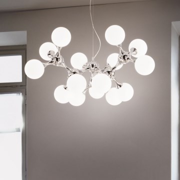 Ideal Lux - Lustra suspendată pe cablu NODI 15xE14/28W/230V Ø 105 cm crom lucios/alb