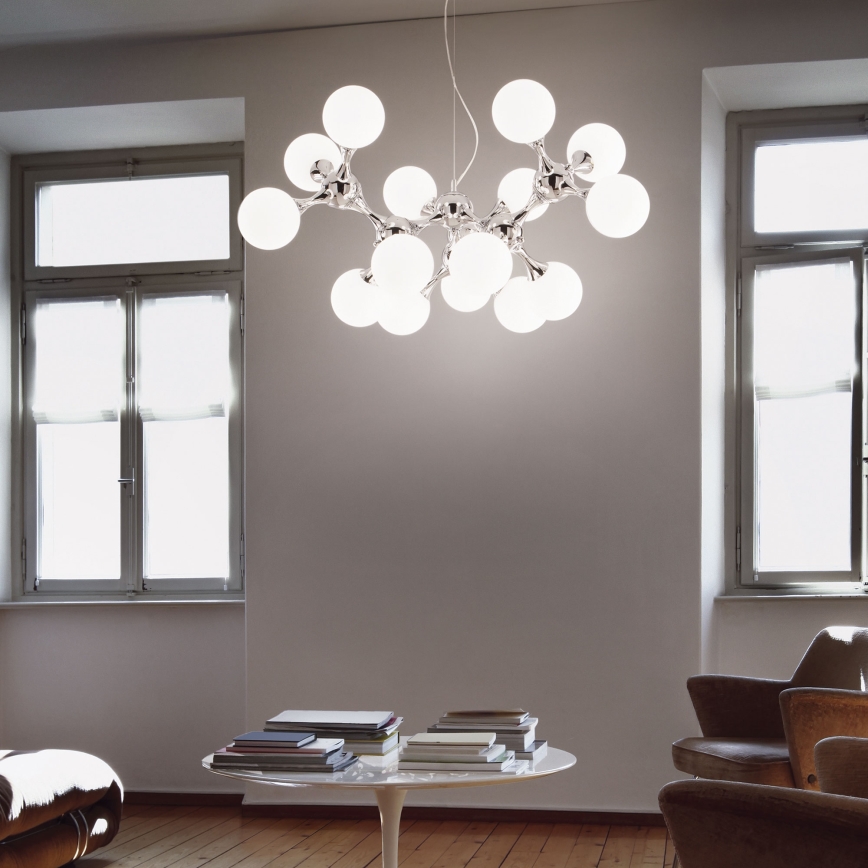 Ideal Lux - Lustra suspendată pe cablu NODI 15xE14/28W/230V Ø 105 cm crom lucios/alb