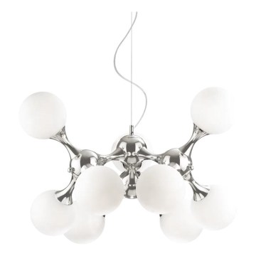 Ideal Lux - Lustră suspendată pe cablu NODI, 9 x E14, 28 W, 230 V, Ø 80 cm, crom lucios/alb