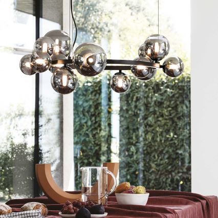 Ideal Lux - candelabru LED suspendat pe cablu PERLAGE 14xG9/3W/230V Ø 85 cm negru/fumuriu
