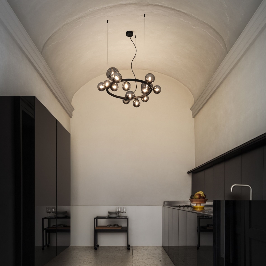 Ideal Lux - candelabru LED suspendat pe cablu PERLAGE 14xG9/3W/230V Ø 85 cm negru/fumuriu