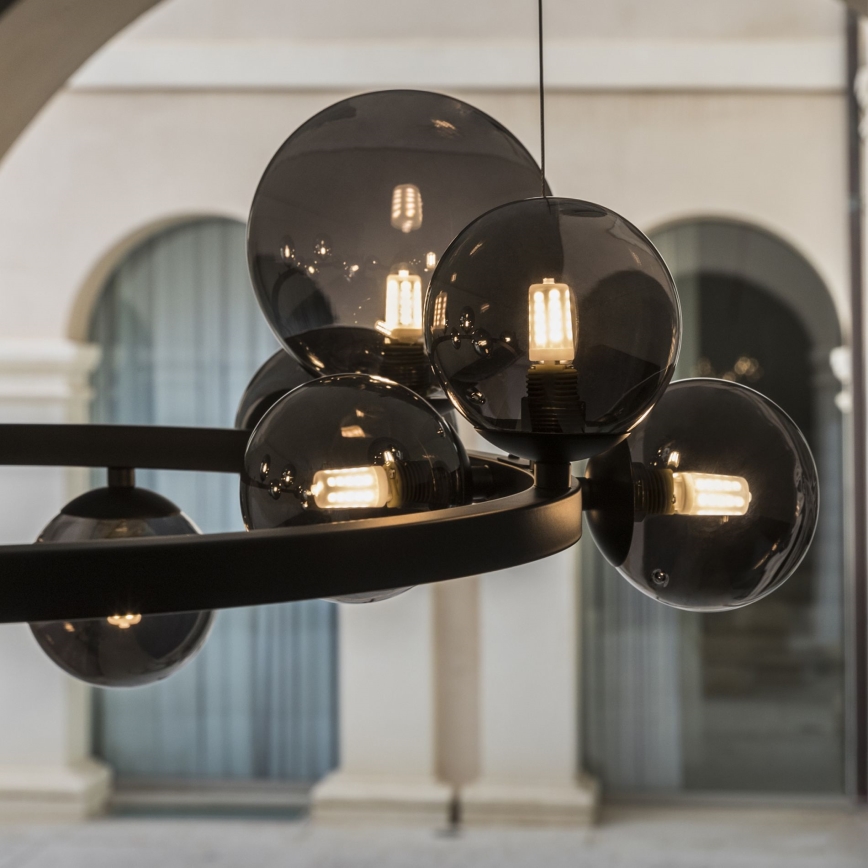 Ideal Lux - candelabru LED suspendat pe cablu PERLAGE 14xG9/3W/230V Ø 85 cm negru/fumuriu