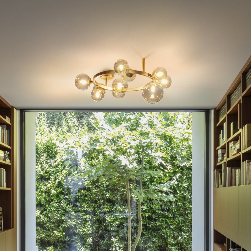Ideal Lux - Lustră LED aplicată PERLAGE 10x G9/3W/230V, Ø 70 cm, auriu/bej fumuriu