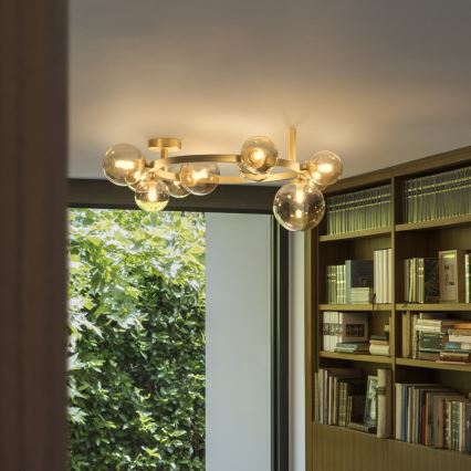 Ideal Lux - Lustră LED aplicată PERLAGE 10x G9/3W/230V, Ø 70 cm, auriu/bej fumuriu
