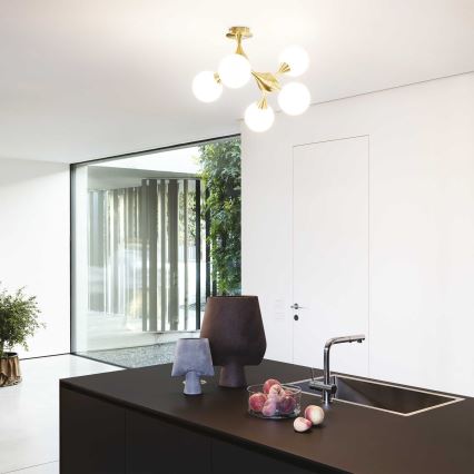 Ideal Lux - Plafonieră NODI 5xE14/28W/230V 50x55 cm alamă/alb