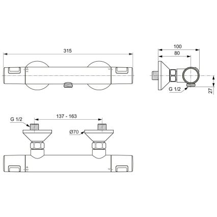 Ideal Standard CERATHERM T25 A7201AA - baterie termostatică pentru duș, crom lucios
