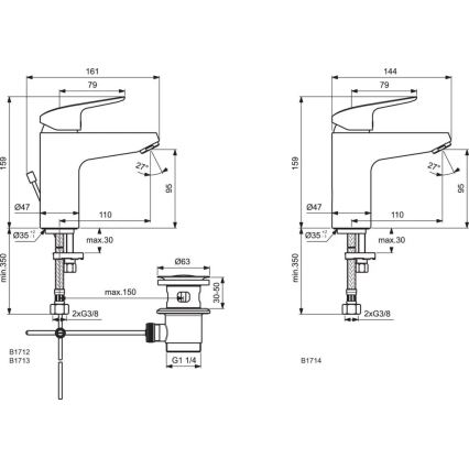 Ideal Standard B1713AA - Baterie lavoar CERAFLEX 15,9 cm, crom lucios