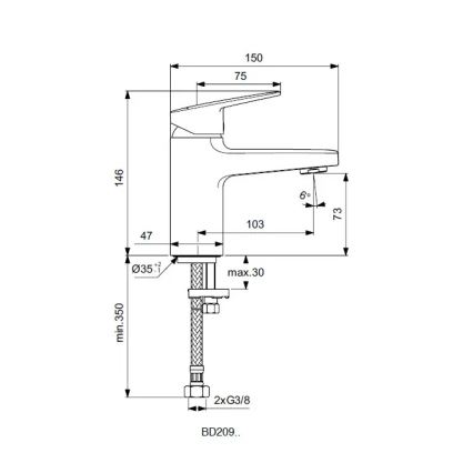 Ideal Standard BD209AA - Baterie pentru lavoar CERAPLAN, 14,6 cm, crom lucios