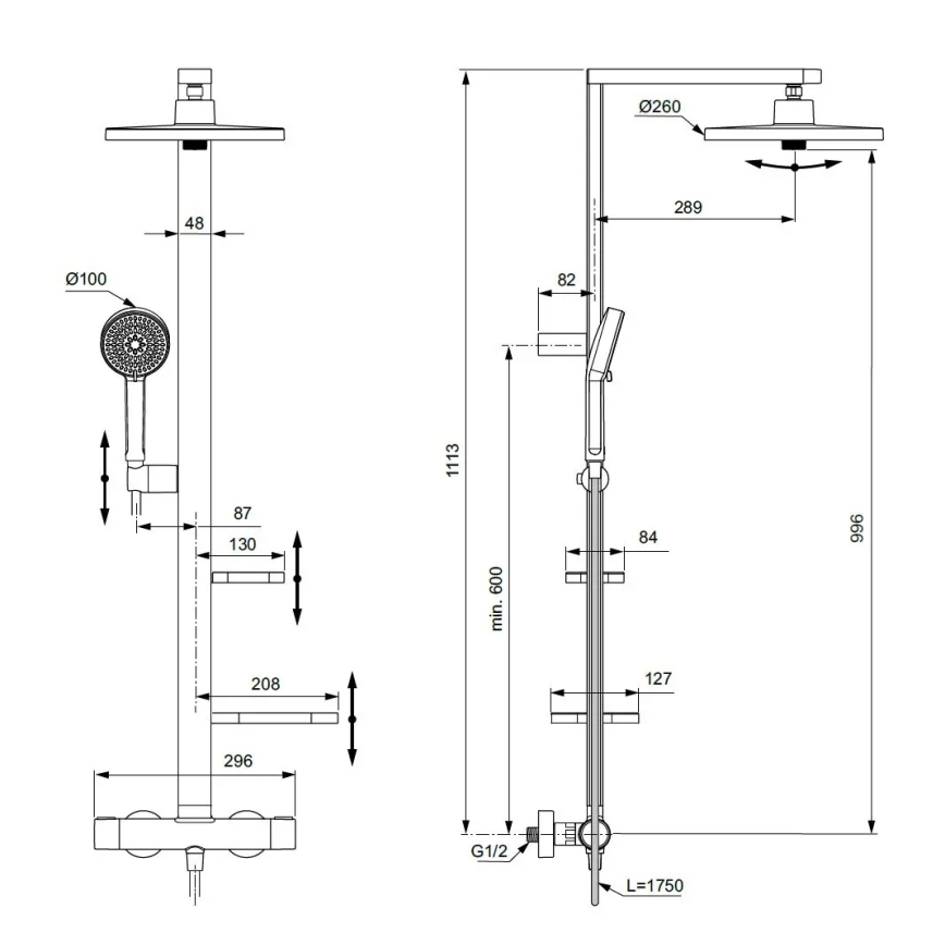 Ideal Standard BD583SI - Set de duș cu baterie termostatică CERATHERM ALU+ crom mat
