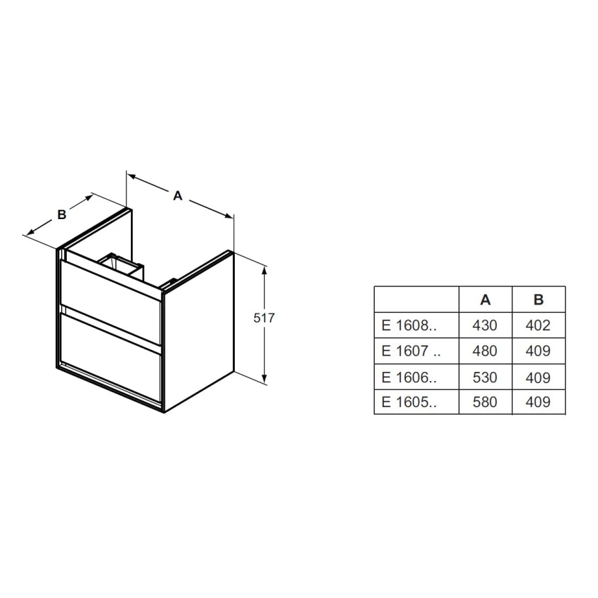 Ideal Standard CONNECT AIR E1606B2 - Corp de mobilier pentru lavoar 53 x 40,9 cm, alb