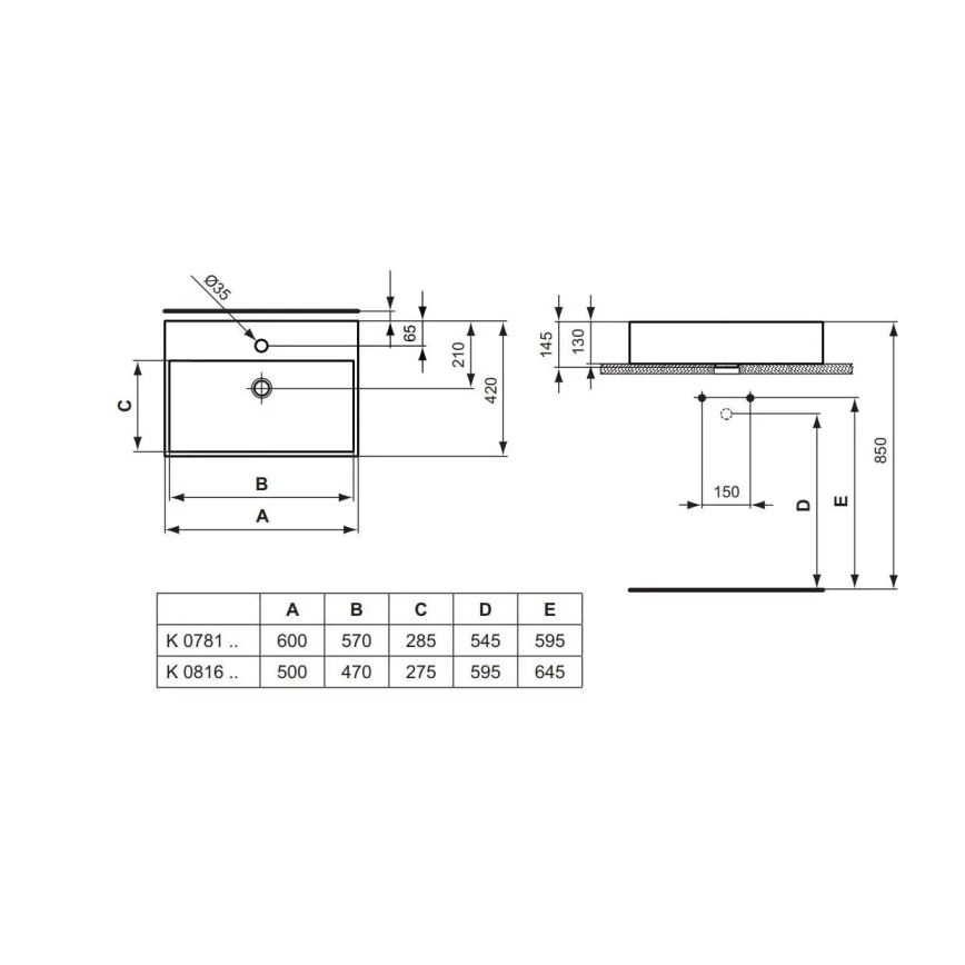 Ideal Standard K081601 - Lavoar STRADA 60x42 cm, ceramică, alb