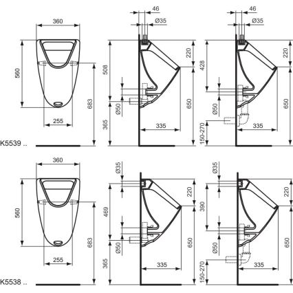 Ideal Standard K553901 - Pisuar EUROVIT, alimentare superioară, evacuare pe spate, ceramică albă