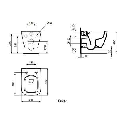 Ideal Standard T459201 - Vas WC suspendat Rimless I.LIFE S, ceramică/alb