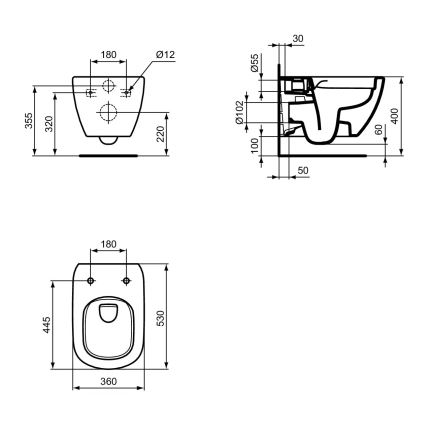 Ideal Standard T493201 - Vas WC suspendat TESI Rimless, ceramică/alb