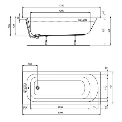 Ideal Standard W004401 - Cadă SIMPLICITY 170 x 70 cm, acrilică, albă