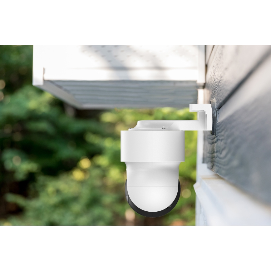 Cameră de exterior inteligentă 2K, cu senzor de mișcare, alimentare 12V, protecție IP65, Wi-Fi, compatibilă Tuya, albă