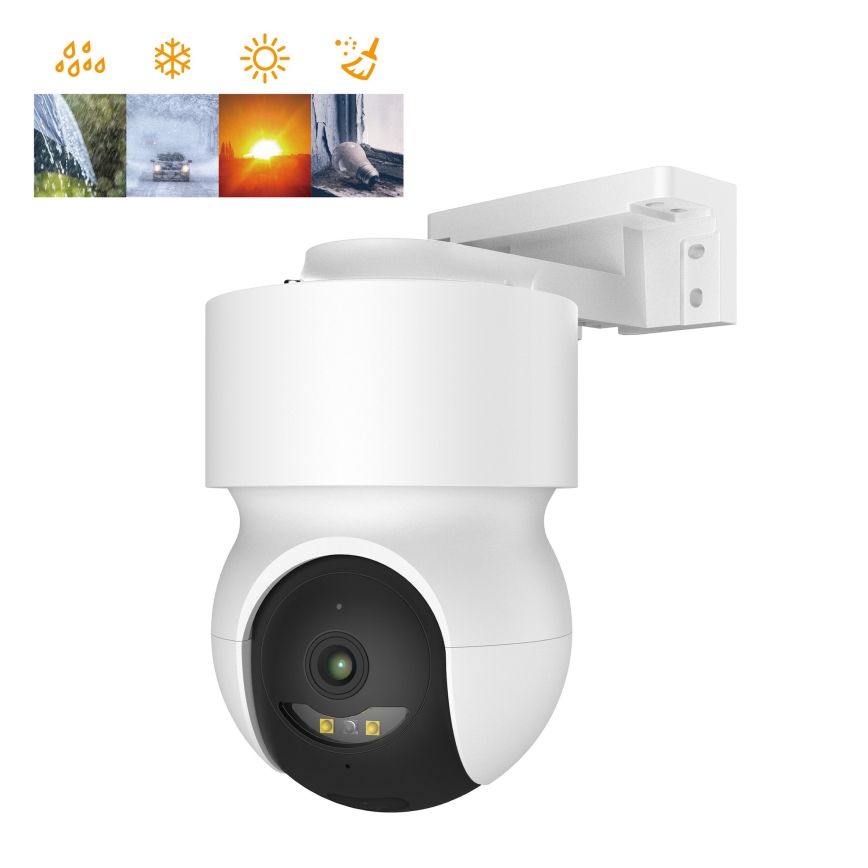 Cameră de exterior inteligentă 2K, cu senzor de mișcare, alimentare 12V, protecție IP65, Wi-Fi, compatibilă Tuya, albă