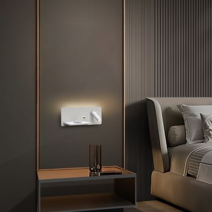 Immax 08286L - Aplica LED de perete cu poliță, port USB și încărcare wireless Be PREPARE LED/3W/230V + LED/3W albă