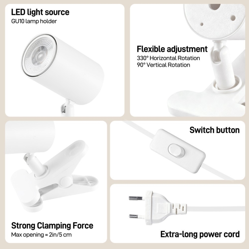 Lampă cu clemă PUNTO 1xGU10/9W/230V albă