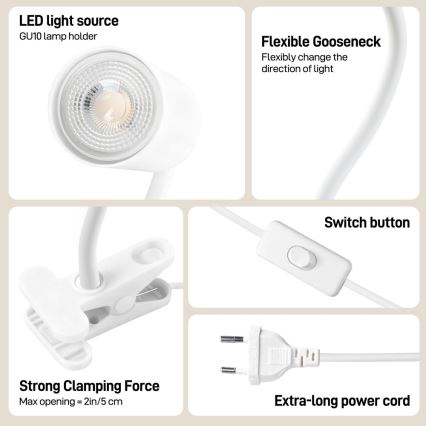 Lampă flexibilă cu clemă PUNTO 1xGU10/9W/230V albă