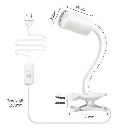 Lampă flexibilă cu clemă PUNTO 1xGU10/9W/230V albă