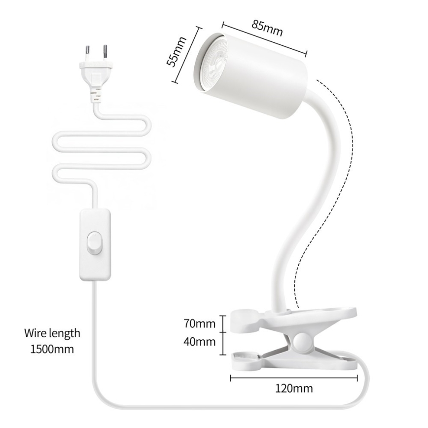 Lampă flexibilă cu clemă PUNTO 1xGU10/9W/230V albă