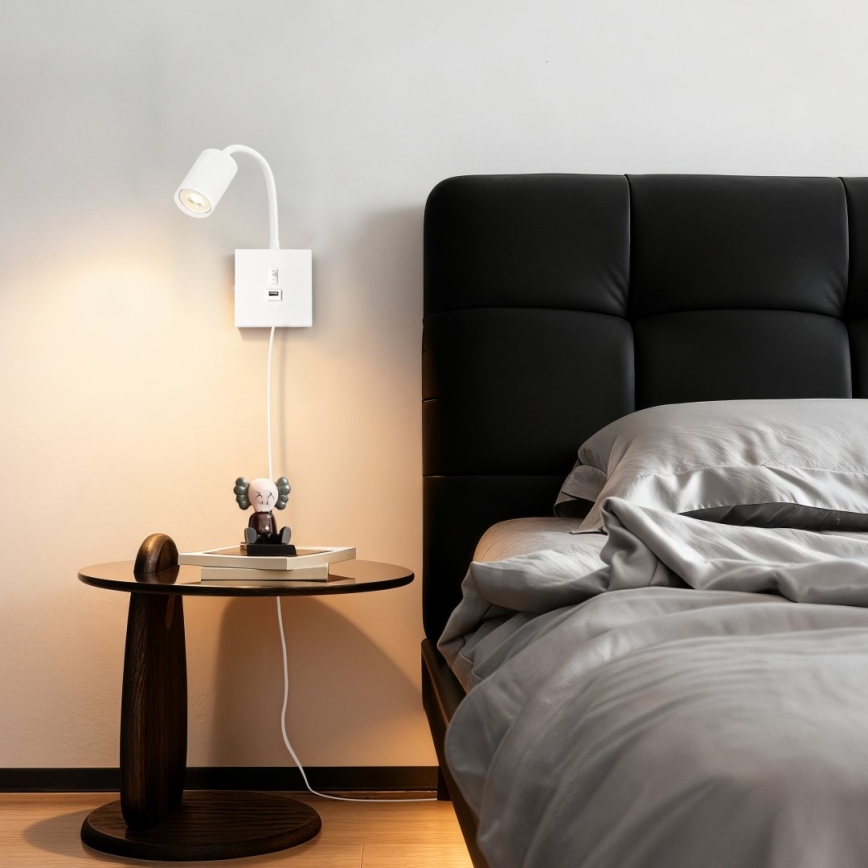 Lampă de perete PUNTO cu USB 1xGU10/9W/230V albă