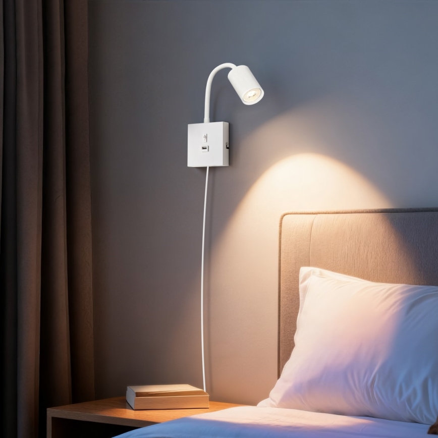 Lampă de perete PUNTO cu USB 1xGU10/9W/230V albă