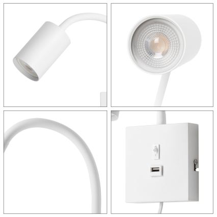 Lampă de perete PUNTO cu USB 1xGU10/9W/230V albă