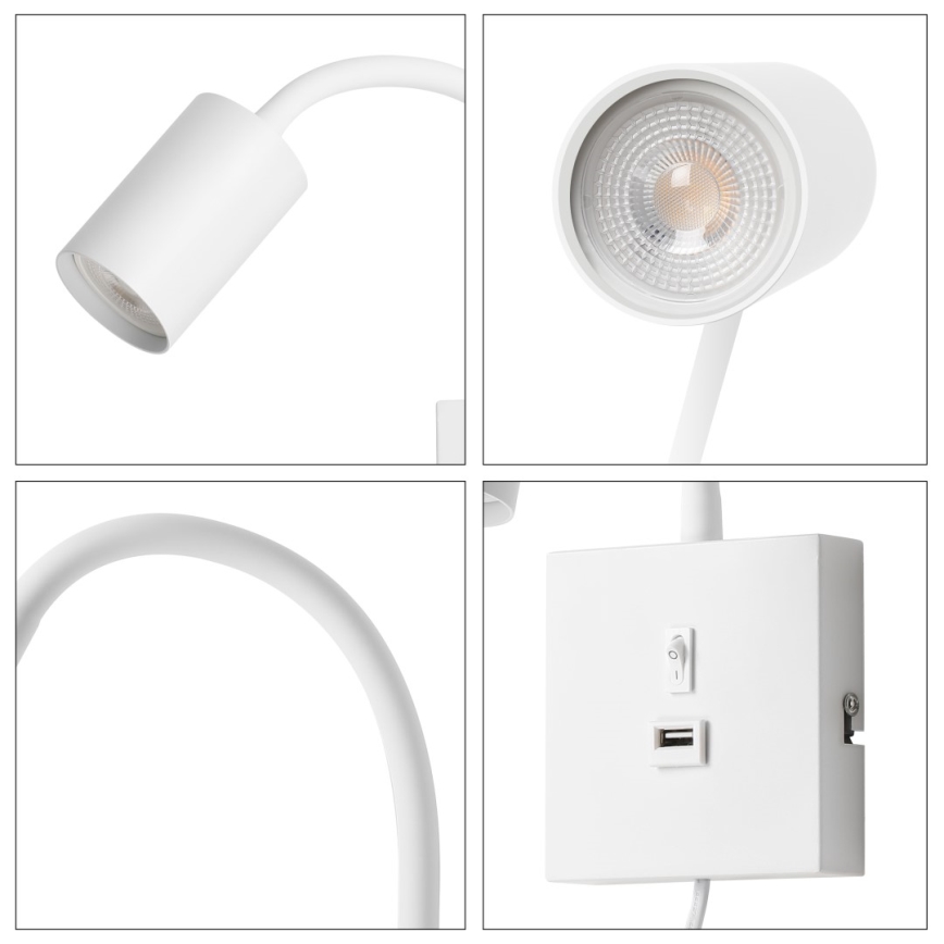 Lampă de perete PUNTO cu USB 1xGU10/9W/230V albă