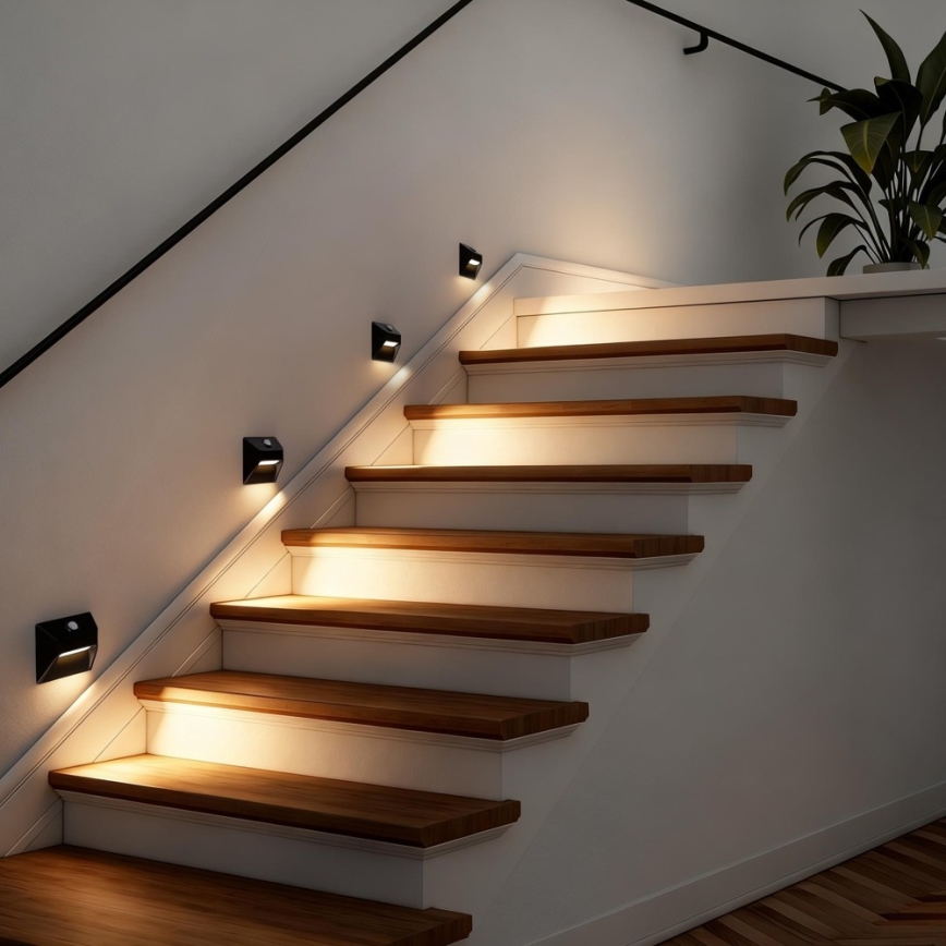 Lampă LED reîncărcabilă pentru scări cu senzor de mișcare și de amurg STEP LIGHT LED/0,3W/3,7V 2200 mAh IP53 negru