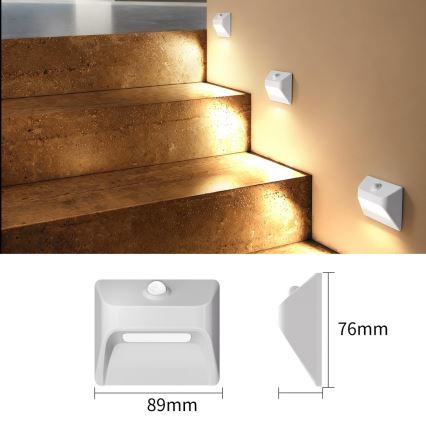 Lampă LED reîncărcabilă pentru scări cu senzor de mișcare și de amurg STEP LIGHT LED/0,3W/3,7V 2200 mAh IP53 albă