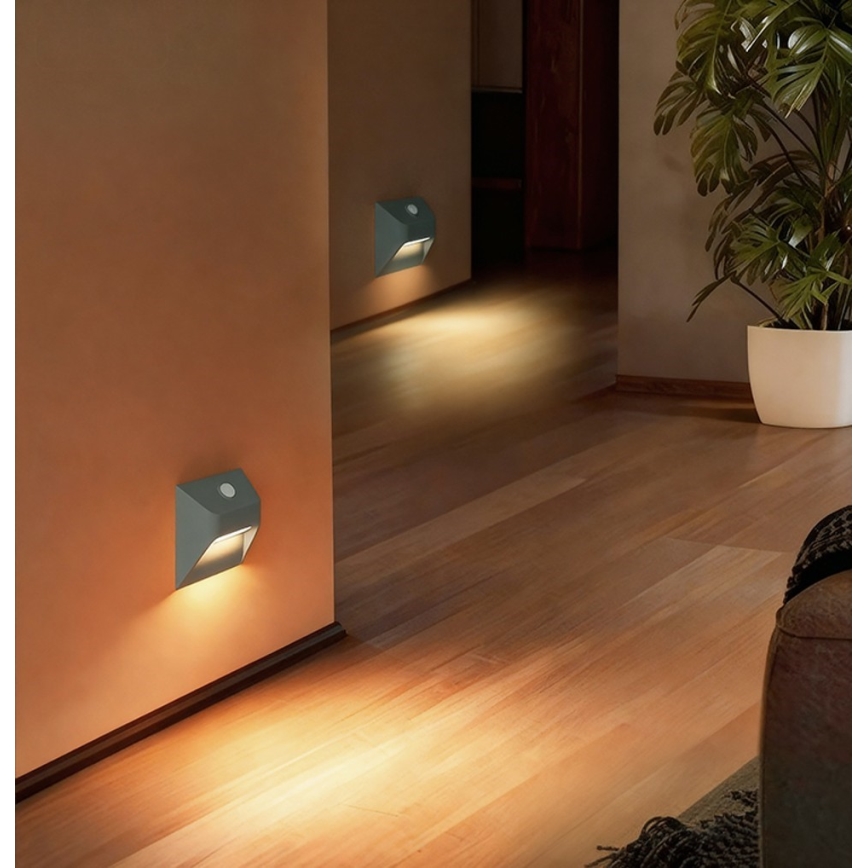 Immax 08309L - Lumină LED reîncărcabilă pentru trepte STEP LIGHT cu senzor de mișcare și senzor de amurg LED/0,3 W/3,7 V 2200 mAh IP53 gri