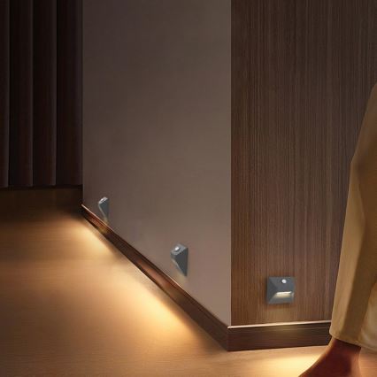 Immax 08309L - Lumină LED reîncărcabilă pentru trepte STEP LIGHT cu senzor de mișcare și senzor de amurg LED/0,3 W/3,7 V 2200 mAh IP53 gri