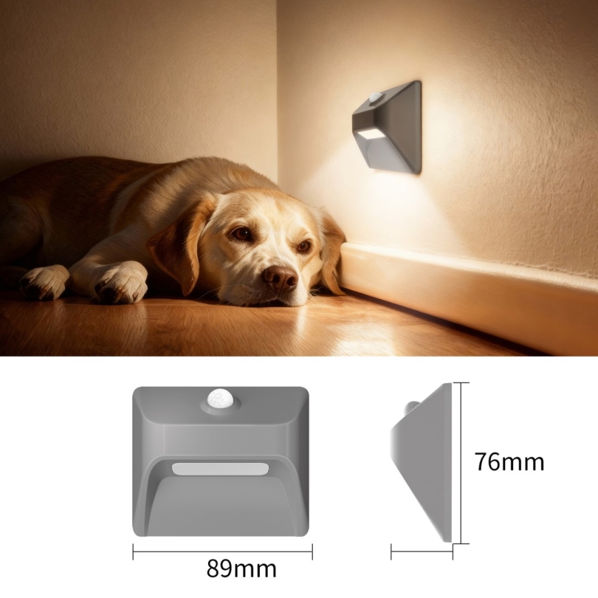 Immax 08309L - Lumină LED reîncărcabilă pentru trepte STEP LIGHT cu senzor de mișcare și senzor de amurg LED/0,3 W/3,7 V 2200 mAh IP53 gri