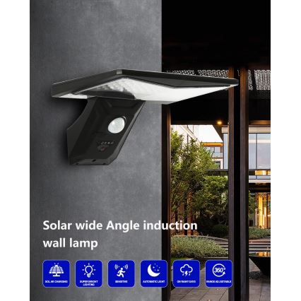 Aplică LED solară cu senzor LED/2,6W/5,5V IP65 negru