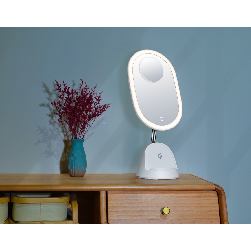 Oglindă cosmetică LED reglabilă cu încărcare wireless LED/18W/230V