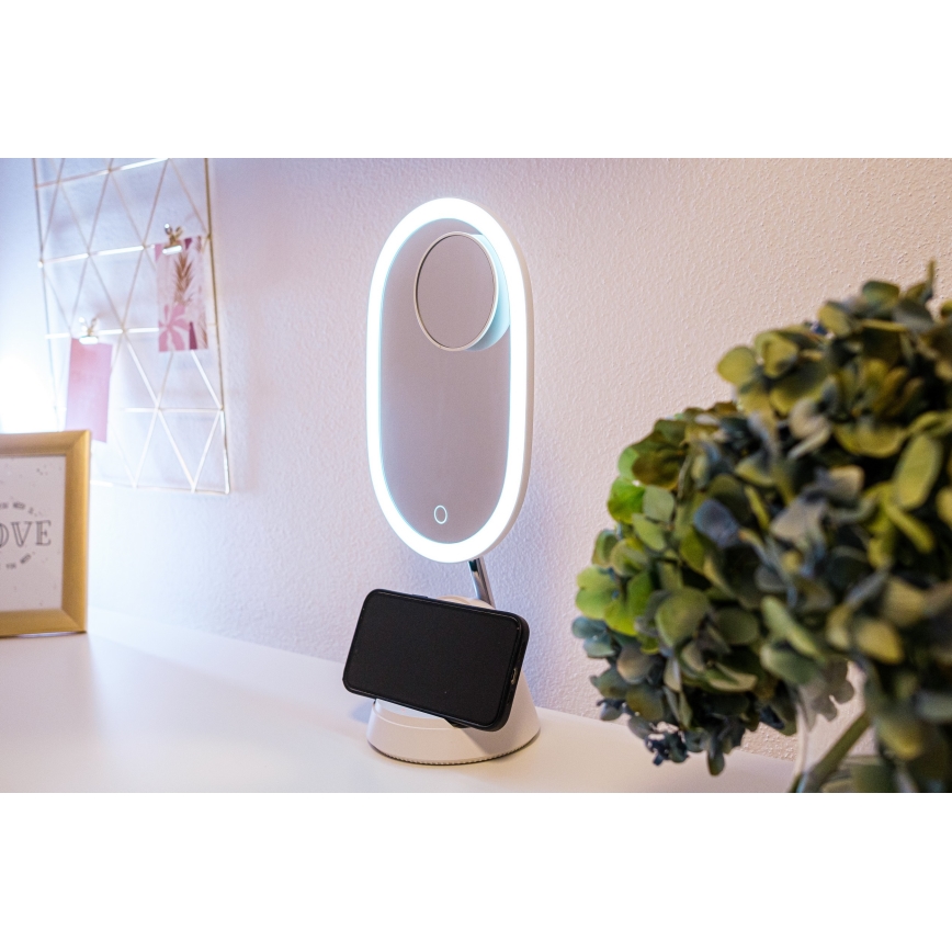 Oglindă cosmetică LED reglabilă cu încărcare wireless LED/18W/230V