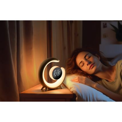 Lampă de birou LED RGBW cu intensitate reglabilă și ceas deșteptător PEACOCK LED/20W/5V USB
