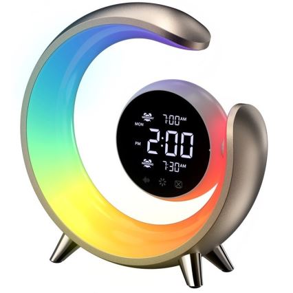 Lampă de birou LED RGBW cu intensitate reglabilă și ceas deșteptător PEACOCK LED/20W/5V USB