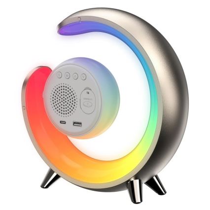 Lampă de birou LED RGBW cu intensitate reglabilă și ceas deșteptător PEACOCK LED/20W/5V USB