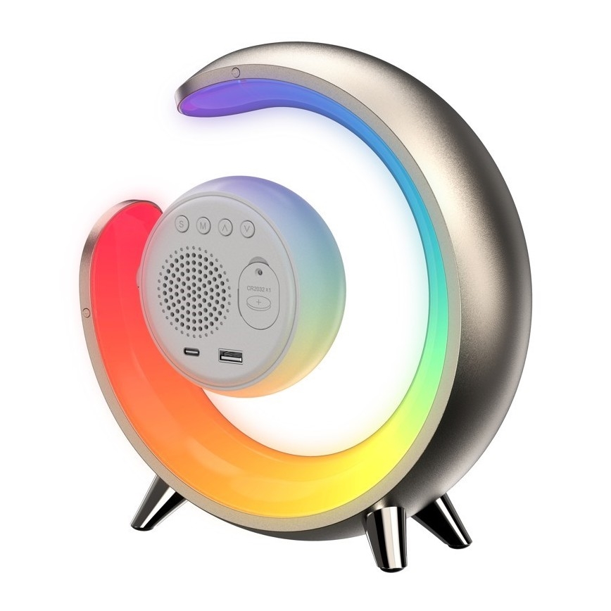 Lampă de birou LED RGBW cu intensitate reglabilă și ceas deșteptător PEACOCK LED/20W/5V USB