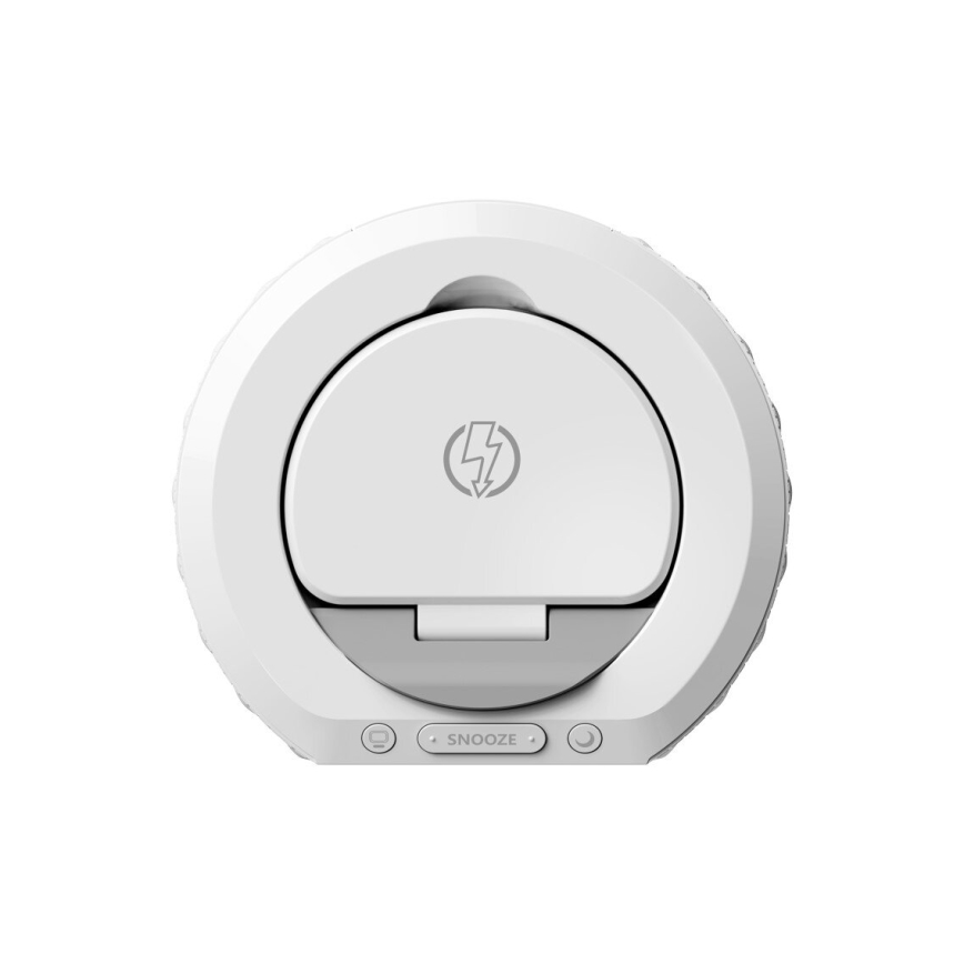 Ceas deșteptător cu ecran LCD și încărcător wireless Qi 27W/9V 220 mAh alb