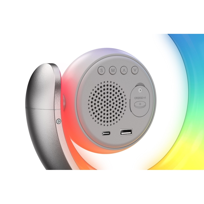 Lampă de birou LED RGBW reglabilă cu ceas deșteptător LED/20W/5V USB argintiu