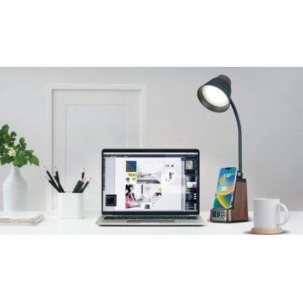 Lampă de birou LED+CCT dimmabilă cu încărcare wireless QI IDEAL, 8W, 230V, 2700/4000/5000K, maro