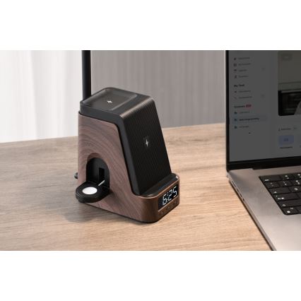 Lampă de birou LED+CCT dimmabilă cu încărcare wireless QI IDEAL, 8W, 230V, 2700/4000/5000K, maro